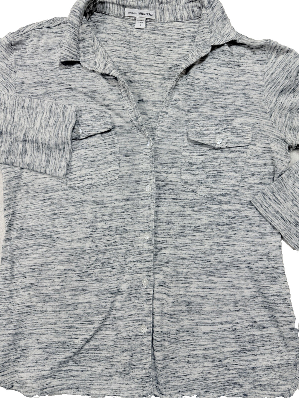 James Perse Standard Cotton Knit Button Down Shirt Womens 1 Small Grey Space
